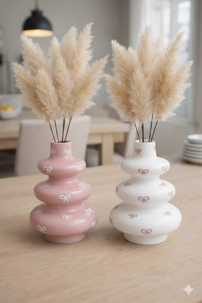 Kırmızı Fiyonk Desenli  Vazo - Görsel 2