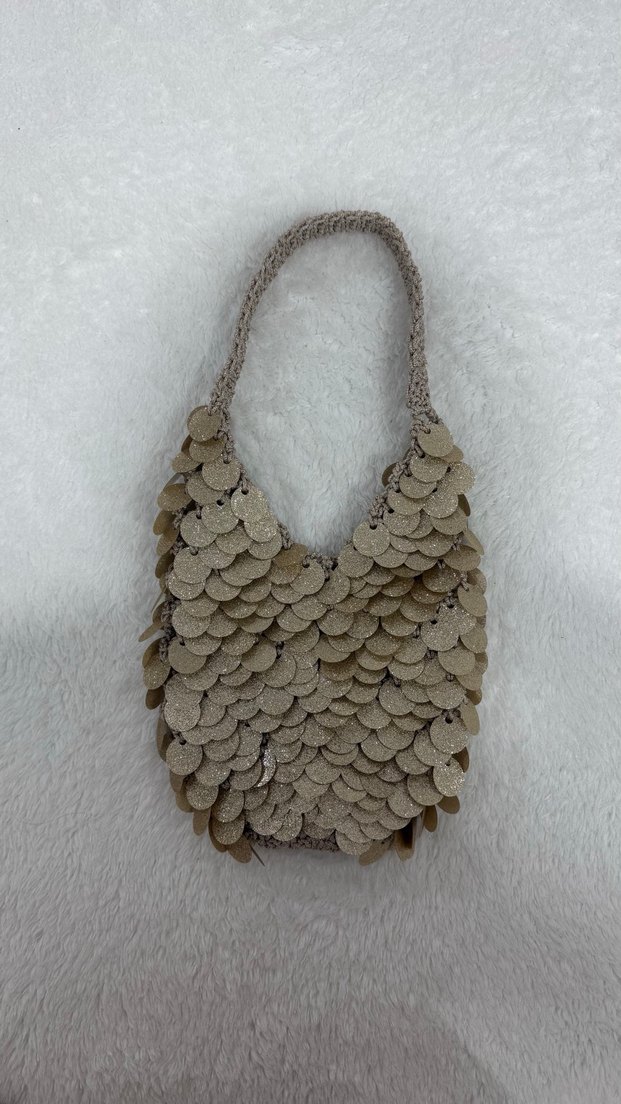 Simli Gold El Örgüsü File Kadın Çanta - Görsel 3