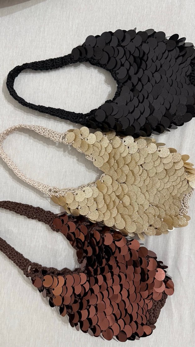 Simli Gold El Örgüsü File Kadın Çanta - Görsel 5