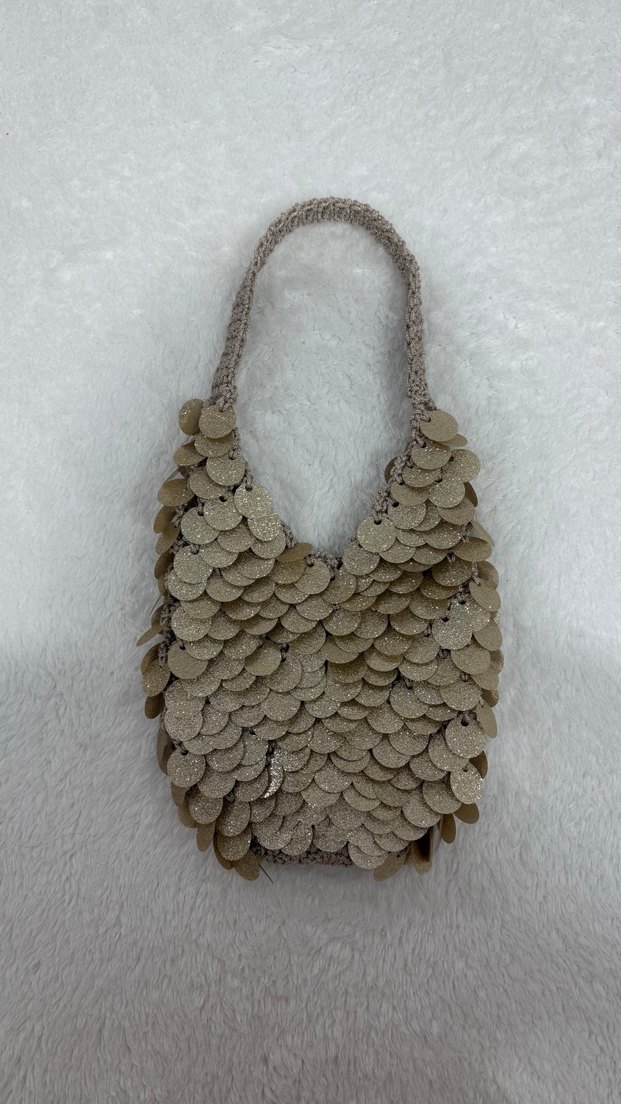 Simli Gold El Örgüsü File Kadın Çanta - Görsel 4