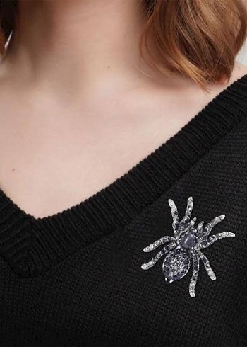 Mavi İşlemeli Parlak Örümcek Broş - Görsel 3