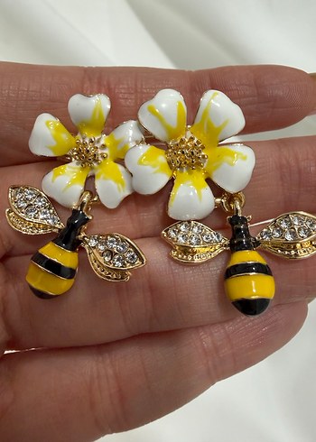 Sarı Renkli Taşlı Arı ve Çiçek Broş - Görsel 5