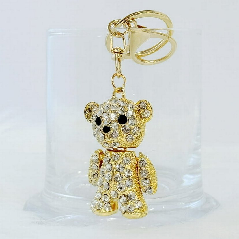 Altın Renkli Taşlı Ayıcık Çanta Charmı&Anahtarlık - Görsel 2