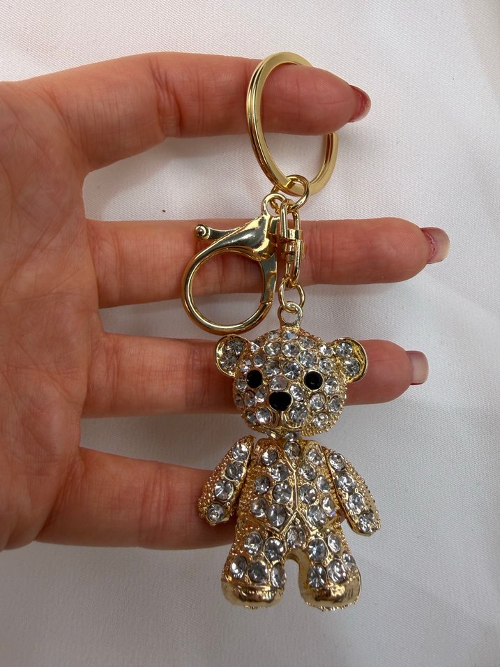 Altın Renkli Taşlı Ayıcık Çanta Charmı&Anahtarlık - Görsel 4