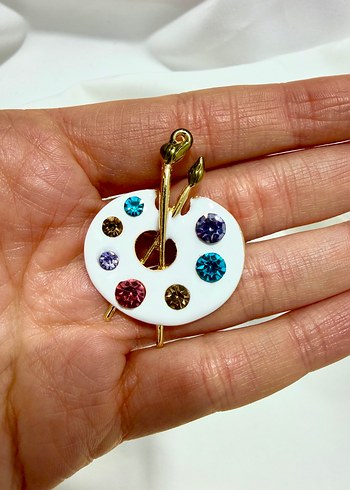 Renkli Taşlı Ressam Palet Broş - Görsel 3