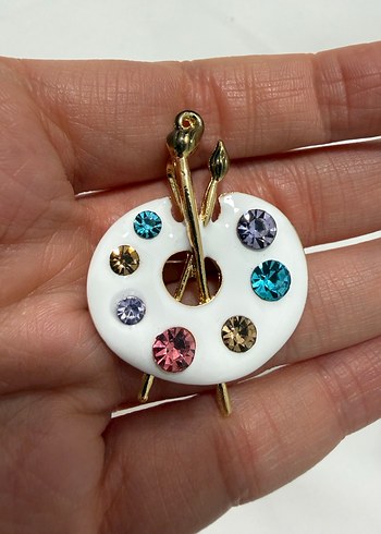 Renkli Taşlı Ressam Palet Broş - Görsel 4