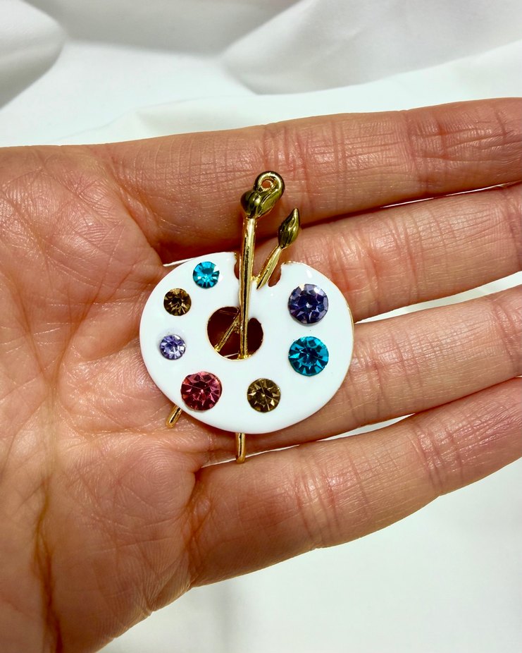 Renkli Taşlı Ressam Palet Broş - Görsel 3