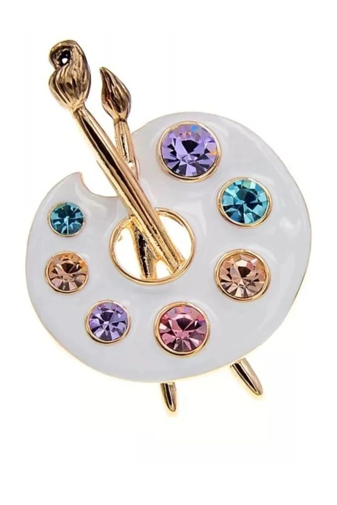 Renkli Taşlı Ressam Palet Broş - Görsel 2