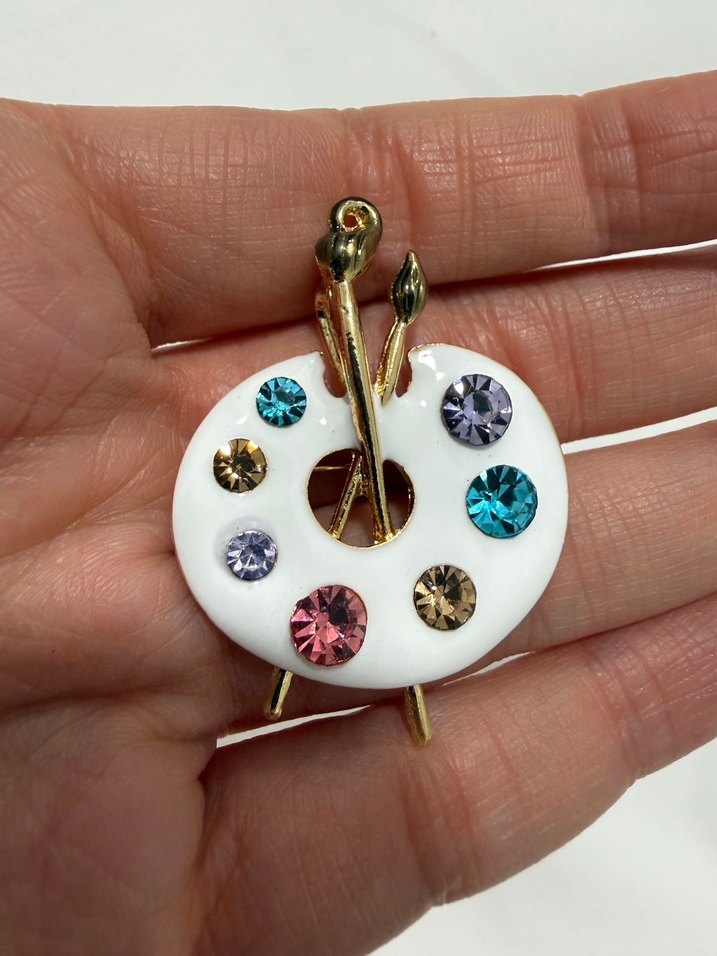 Renkli Taşlı Ressam Palet Broş - Görsel 4