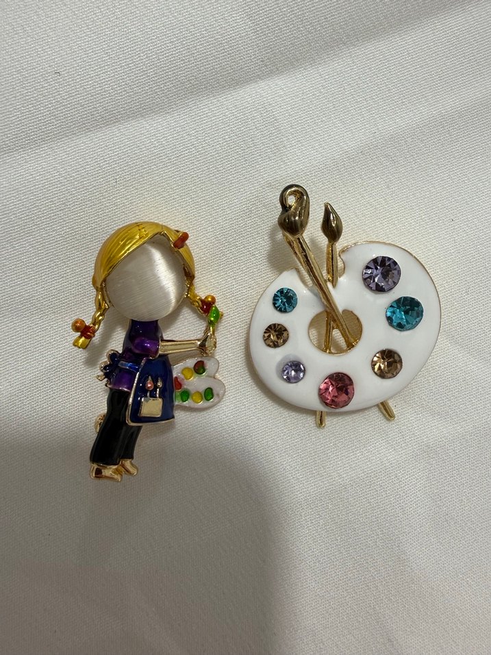 Renkli Taşlı Ressam Palet Broş - Görsel 5