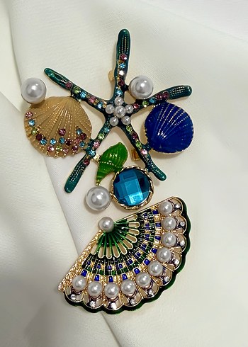 İncili Deniz Temalı Broş ve Yelpaze broş - Görsel 2