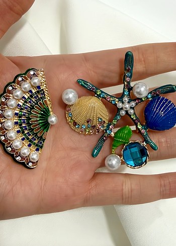 İncili Deniz Temalı Broş ve Yelpaze broş - Görsel 3