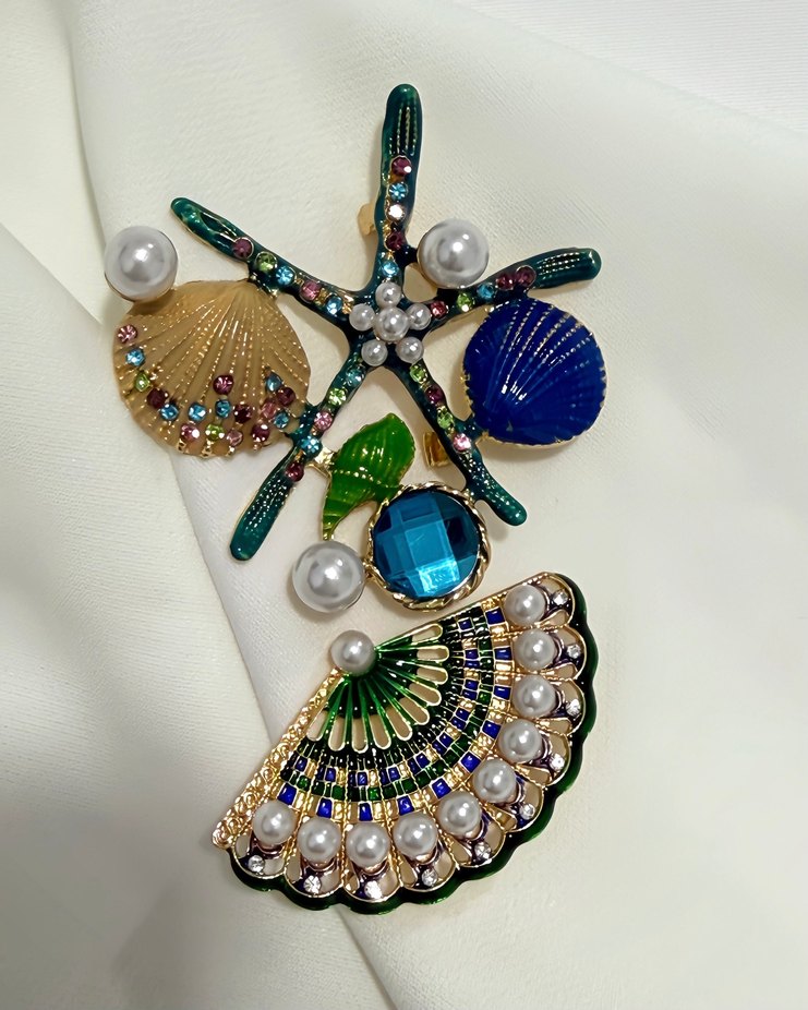 İncili Deniz Temalı Broş ve Yelpaze broş - Görsel 2