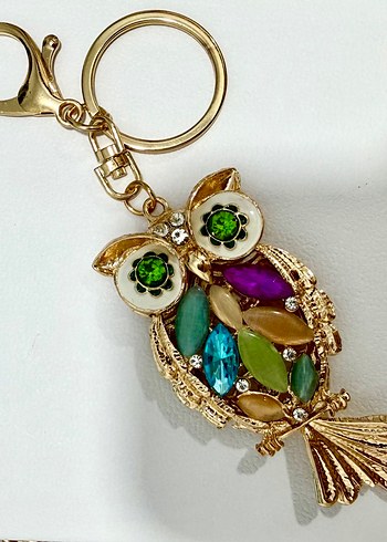 Rengarenk Taşlı Baykuş Çanta Charmı ve Anahtarlık - Görsel 2