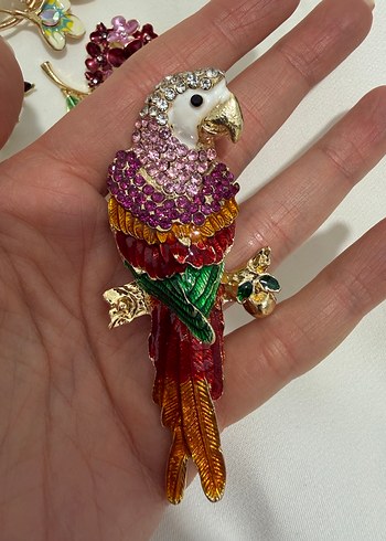 Renkli Taşlı Papağan Broş - Görsel 6