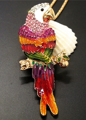 Renkli Taşlı Papağan Broş - Görsel 4