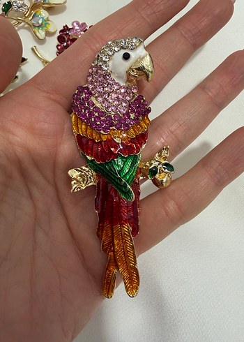 Renkli Taşlı Papağan Broş - Görsel 5
