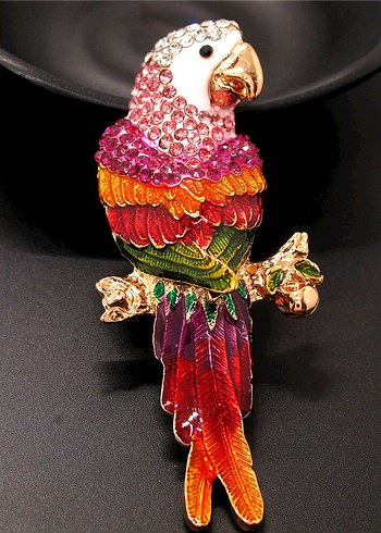 Renkli Taşlı Papağan Broş - Görsel 3