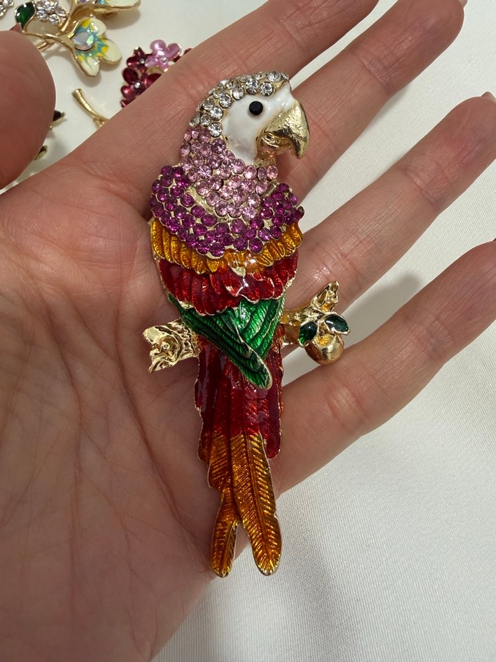 Renkli Taşlı Papağan Broş - Görsel 5