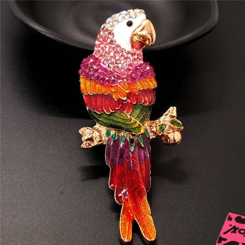 Renkli Taşlı Papağan Broş - Görsel 3
