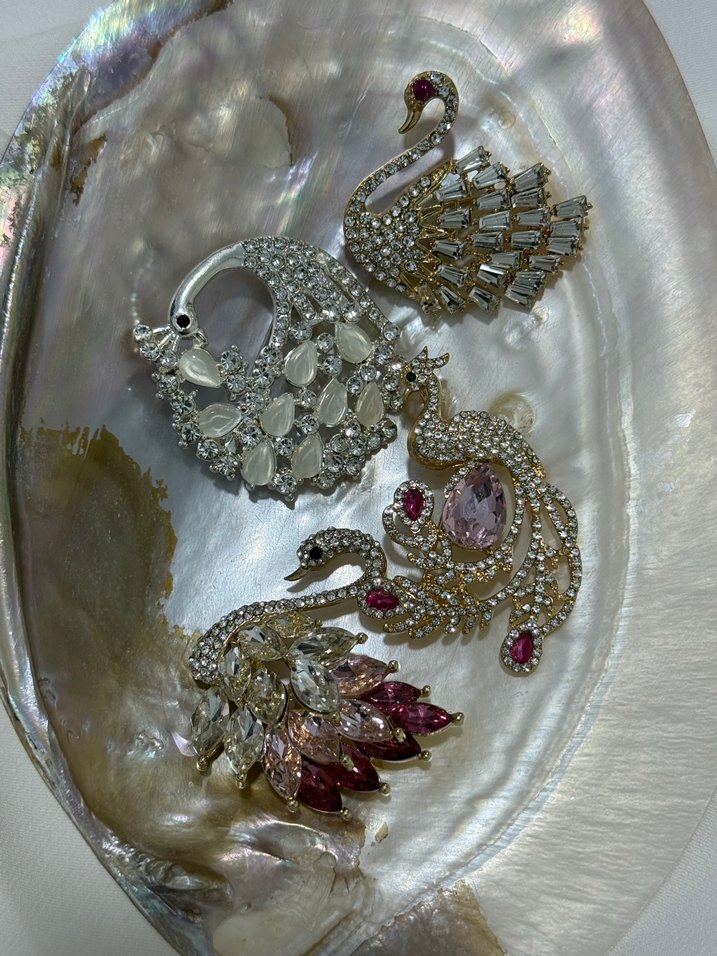 Zarif Beyaz Taşlı Tavus Kuşu Broş - Görsel 5