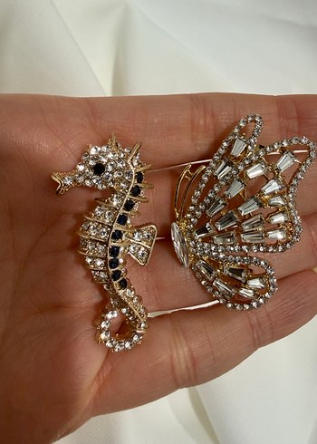 Gold Taşlı Denizatı Broş - Görsel 5