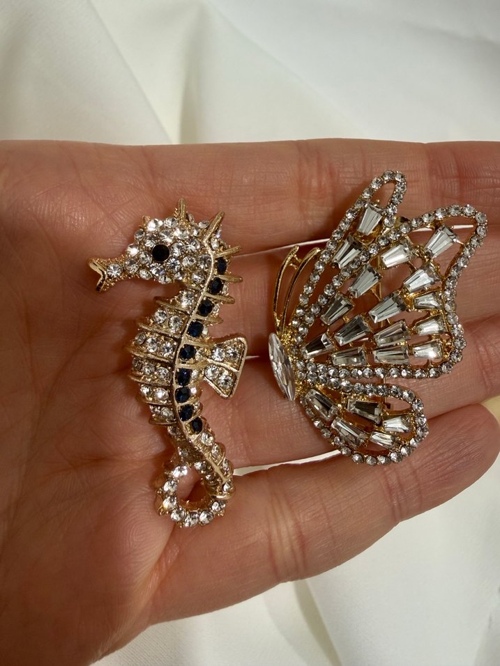 Gold Taşlı Denizatı Broş - Görsel 5