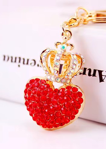 Kırmızı Taşlı Taçlı Kalp Çanta Charmı&Anahtarlık - Görsel 2