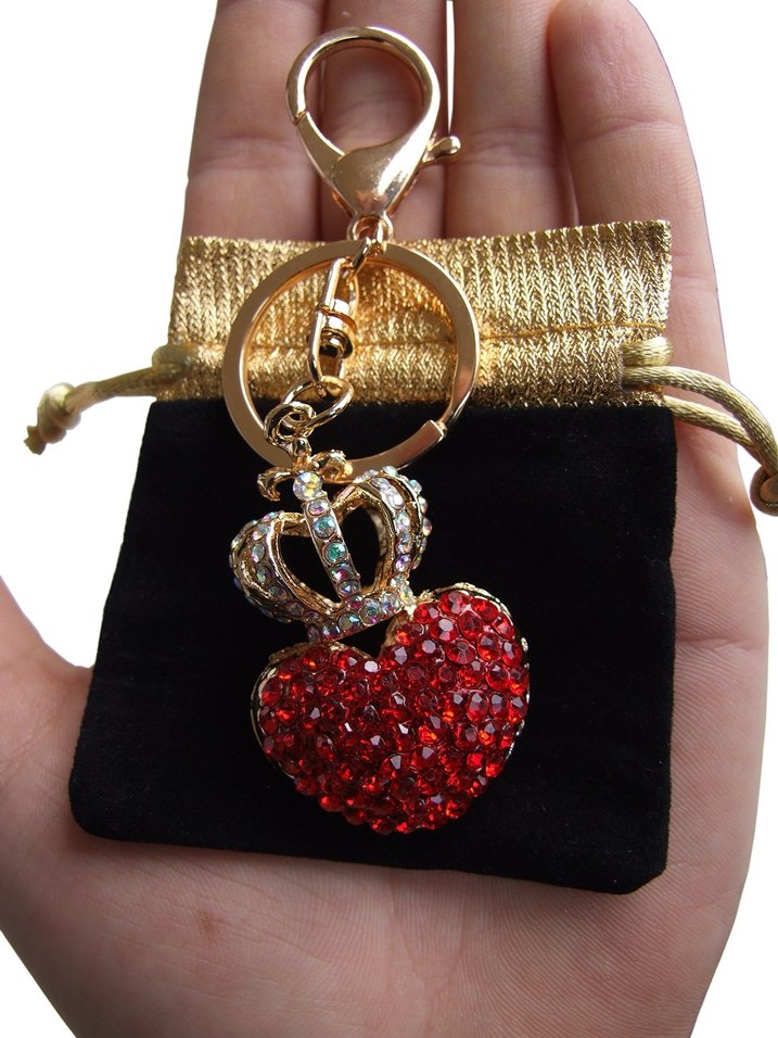 Kırmızı Taşlı Taçlı Kalp Çanta Charmı&Anahtarlık - Görsel 3