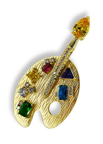 Parlak Taşlı Renkli Ressam Paleti Broşlar - Görsel 2