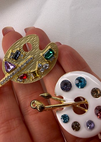 Parlak Taşlı Renkli Ressam Paleti Broşlar - Görsel 4