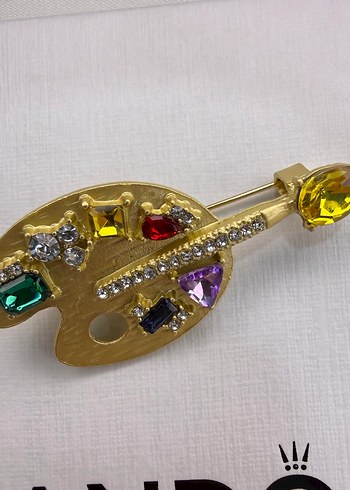 Parlak Taşlı Renkli Ressam Paleti Broşlar - Görsel 6