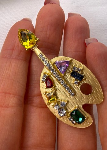 Parlak Taşlı Renkli Ressam Paleti Broşlar - Görsel 5