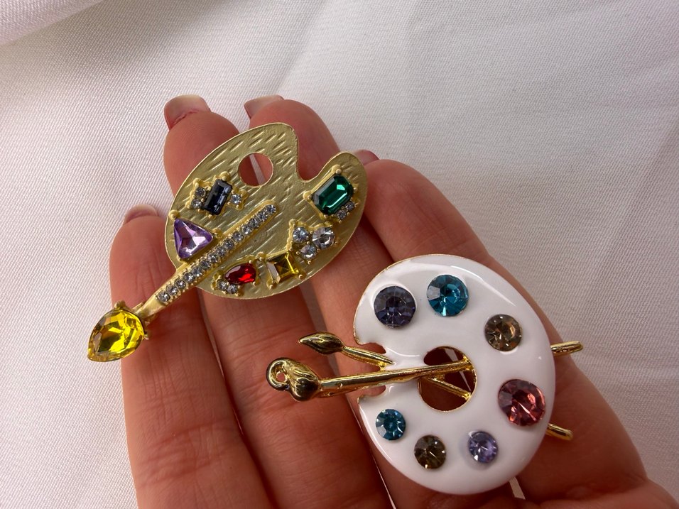 Parlak Taşlı Renkli Ressam Paleti Broşlar - Görsel 4