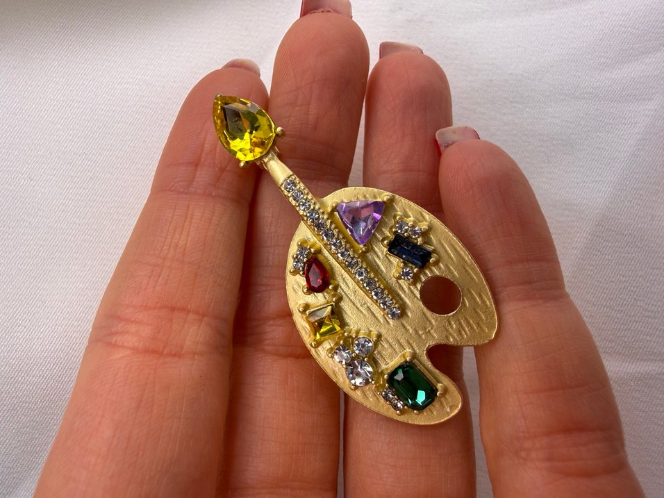 Parlak Taşlı Renkli Ressam Paleti Broşlar - Görsel 5