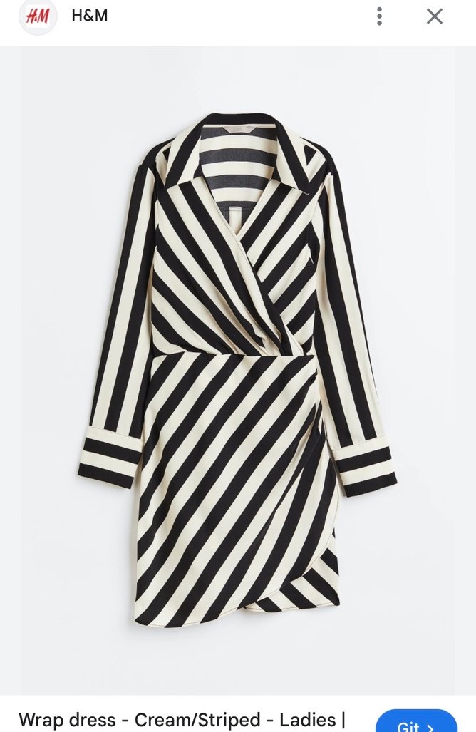 H&M kruvaze Uzun Kollu Beyaz Siyah Çizgili Saten Elbise - Görsel 2