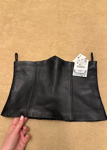 Zara Siyah Deri Korse Bel Detaylı - Görsel 3