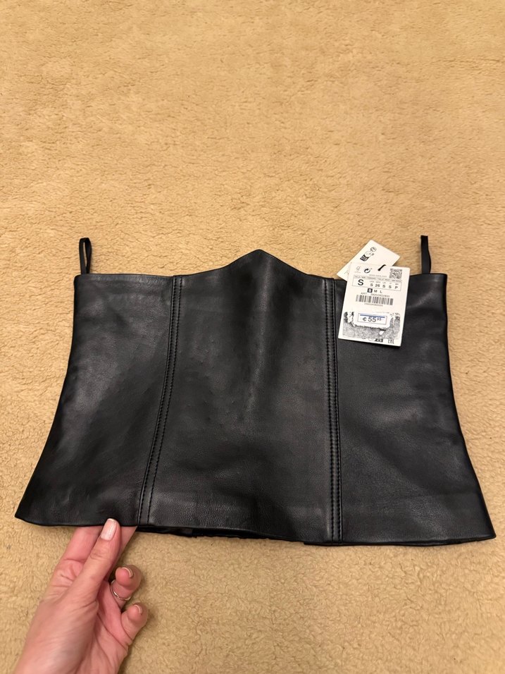 Zara Siyah Deri Korse Bel Detaylı - Görsel 3