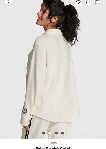 Victorias Secret Pink Düğmeli krem Kadın Polar Gömlek - Görsel 2