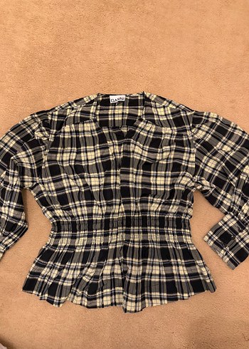 GANNİ Ekoseli Keten Kadın Gömlek - Görsel 4