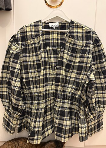 GANNİ Ekoseli Keten Kadın Gömlek - Görsel 2