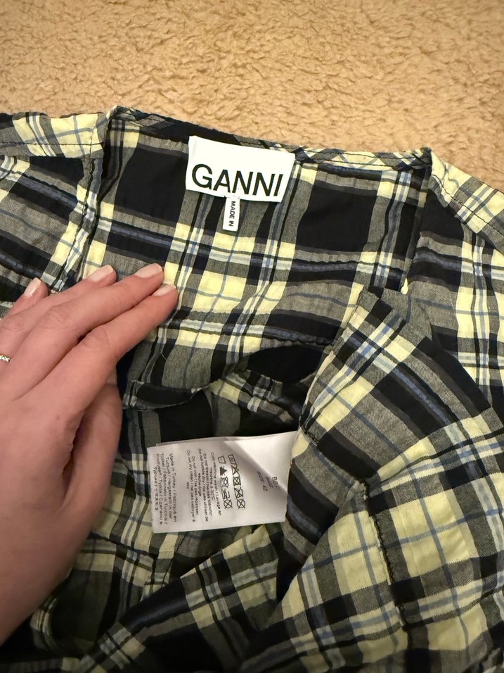 GANNİ Ekoseli Keten Kadın Gömlek - Görsel 5