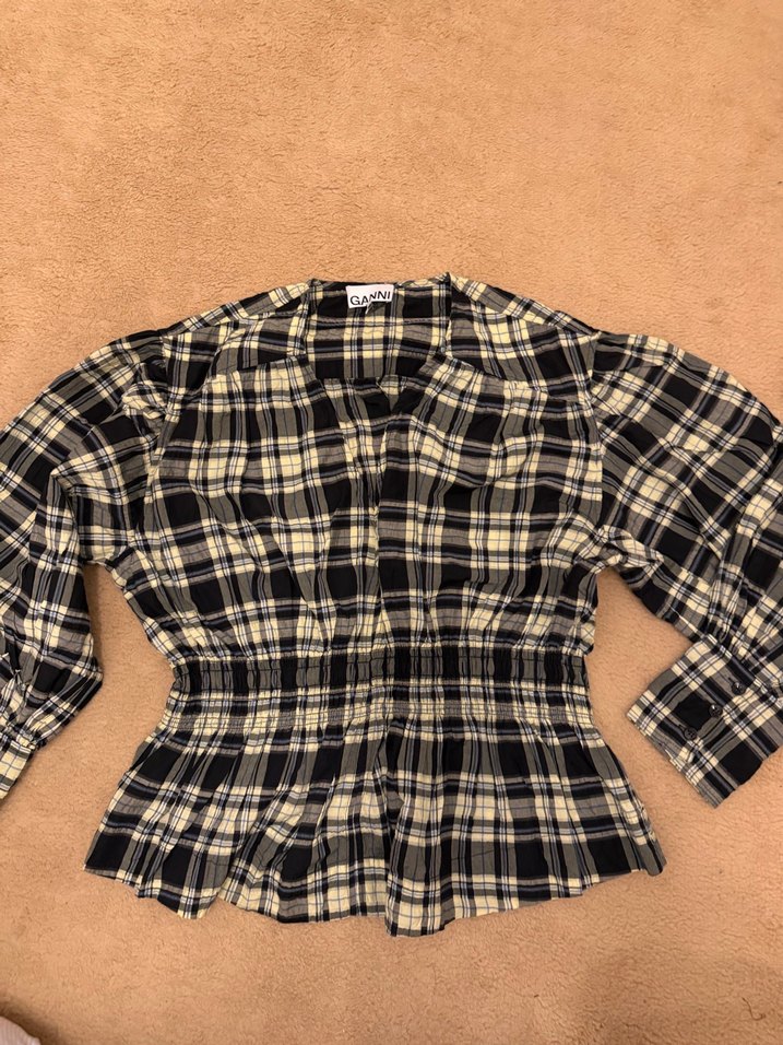 GANNİ Ekoseli Keten Kadın Gömlek - Görsel 4