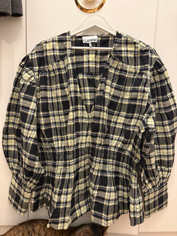 GANNİ Ekoseli Keten Kadın Gömlek - Görsel 2