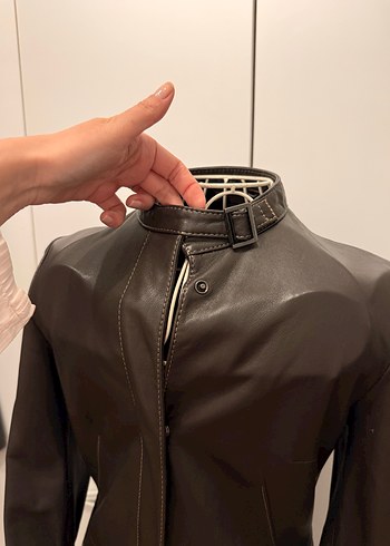 Mango Acı Kahve Gerçek Deri Pardesü - Görsel 4