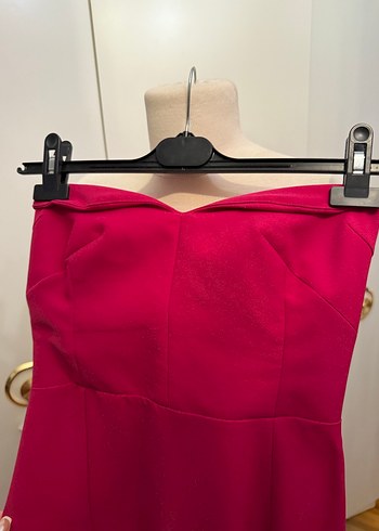 Adl Night Zoom Uzun Straplez Yaka Pembe Abiye Elbise - Görsel 4