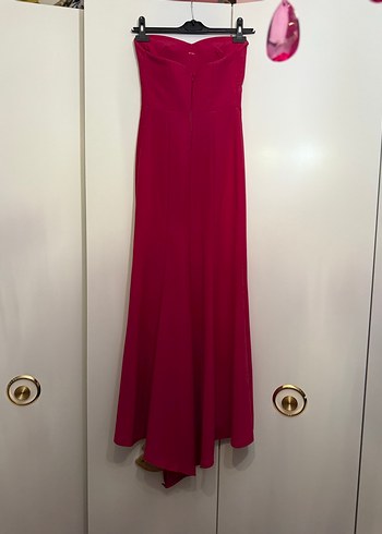 Adl Night Zoom Uzun Straplez Yaka Pembe Abiye Elbise - Görsel 3