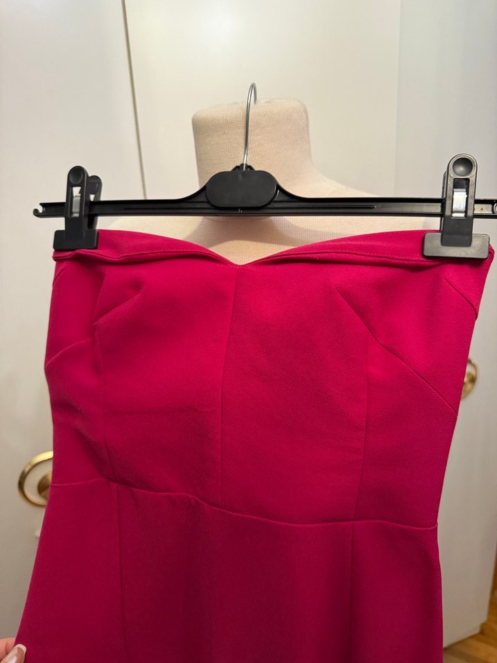 Adl Night Zoom Uzun Straplez Yaka Pembe Abiye Elbise - Görsel 4