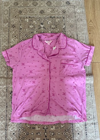 Juicy Couture Düğmeli Pembe Kısa Kollu Pamuklu Pijama Üstü