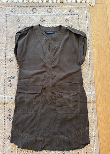 Zara Kahverengi İPEK Midi Elbise